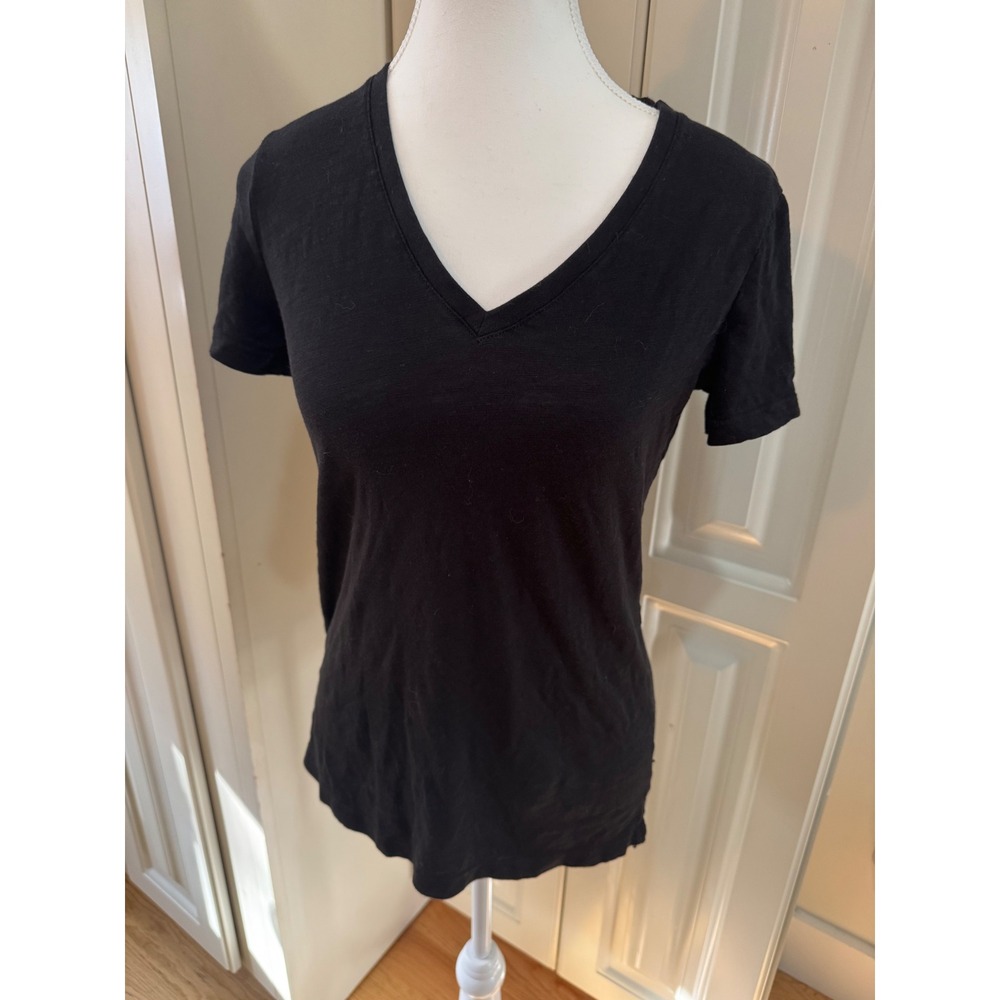 Felina Black V Neck Short Sleeve T Shirt Basic Casual Everyday Top‎ XS